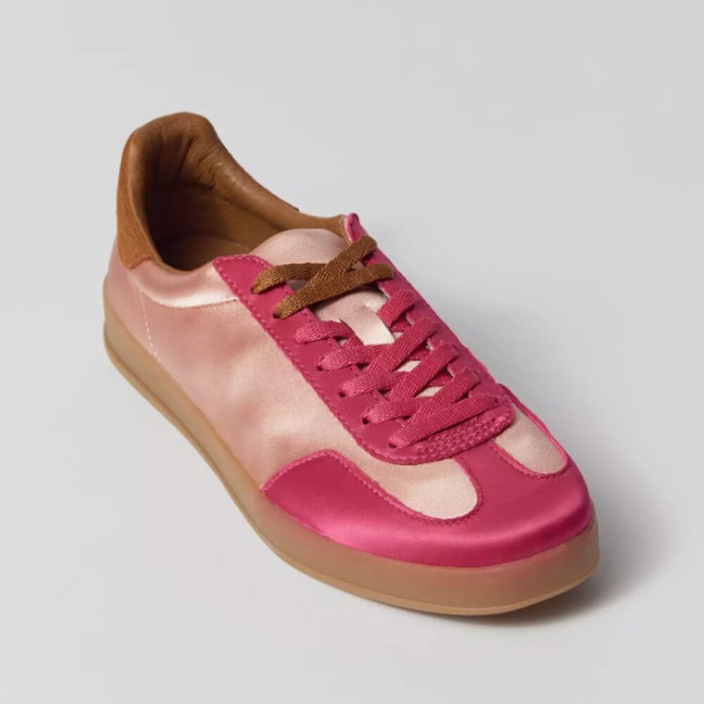 PLAY by JEFFERY CAMPBELL I Pink & Brown Satin & Suede "Keyes" Sneakers Shoes, 8